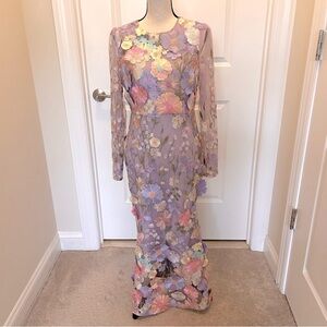 Azara Paris Floral Embroidered Long Sleeve Gown SZ M